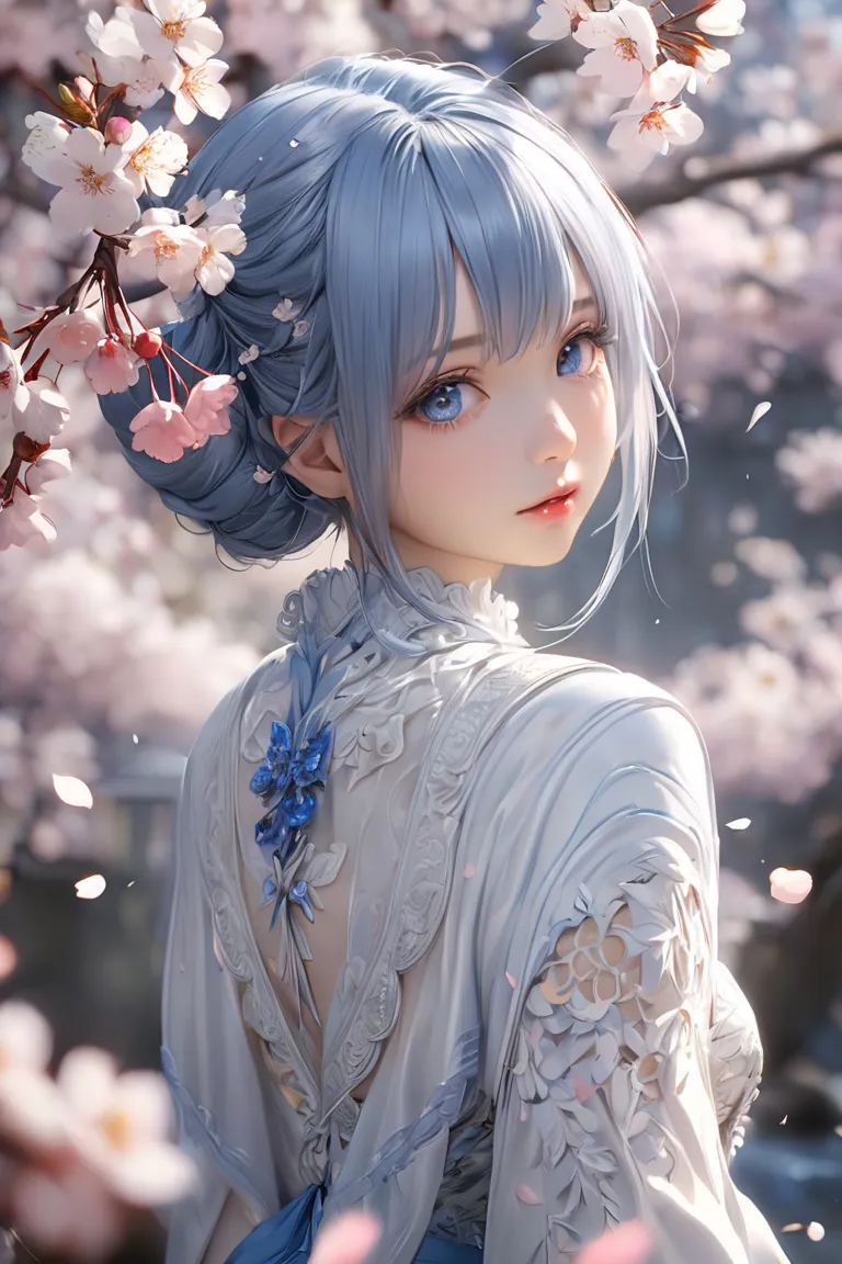  ( bestquality,4K,8k, highres,masterpiece:1.5),ultra-detailed,(realistic,photoRealistic,photo-realistic:1.4),HDR,UHD,３ｄA beautiful abstract painting drawn with CG、An android girl is surrounded by many cherry blossoms、(Strong soft focus:1.2)、 Fantastic、A gi...