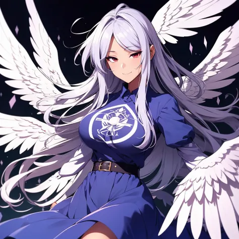 an animated anime drawing of a woman with huge wings holding a staff, well-formed face, ultra cute face, ultra detailed eyes, ultra detailed hair, ultra cute, ultra beautiful, ((high end)), (UHD picture), (best quality,4k,8k,highres,masterpiece:1.2), top-q...