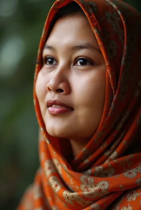 A beautiful Indonesian woman hijab looking up close up