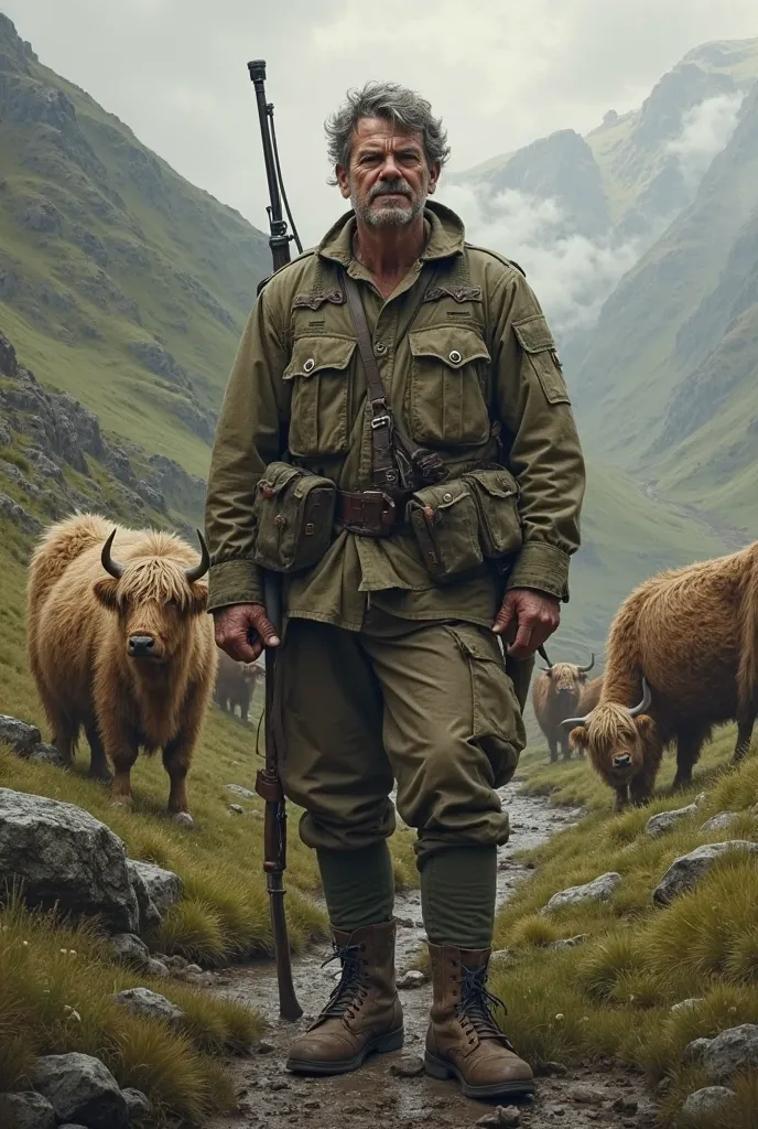 soldier highland cow from World war 2