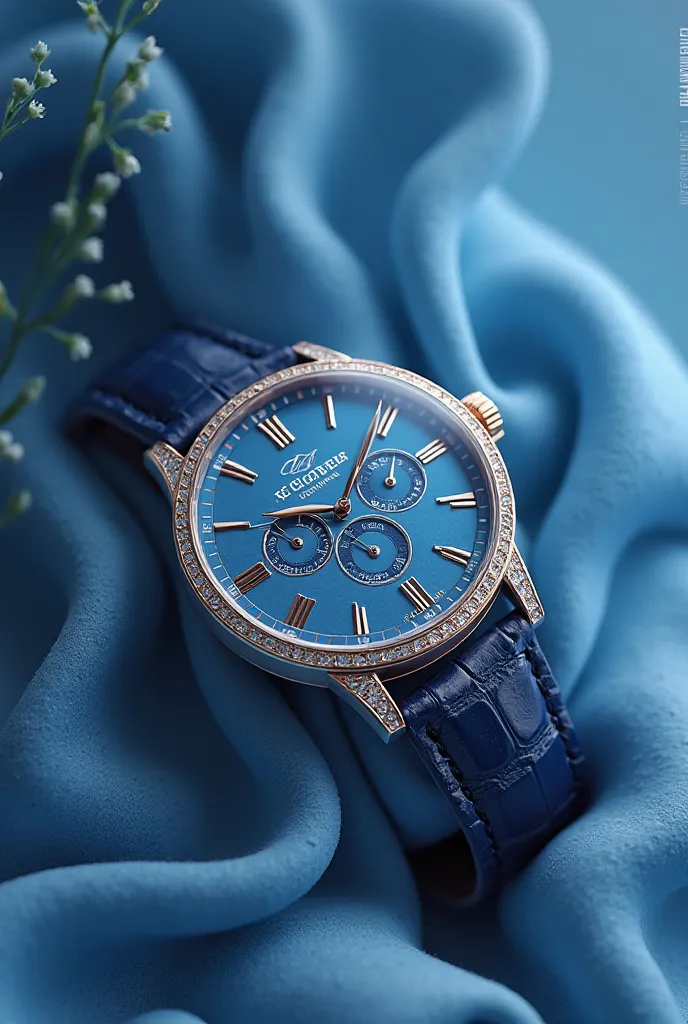 Logo of a jewelry store called CÉDRIC BIJOUTERIE. The logo must be blue and matched with a pretty Mickaël Korp watch