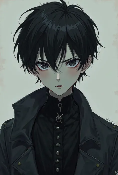 Boy, Short Hair, Anime Style, Solo, Slender, Goth, Black Hair