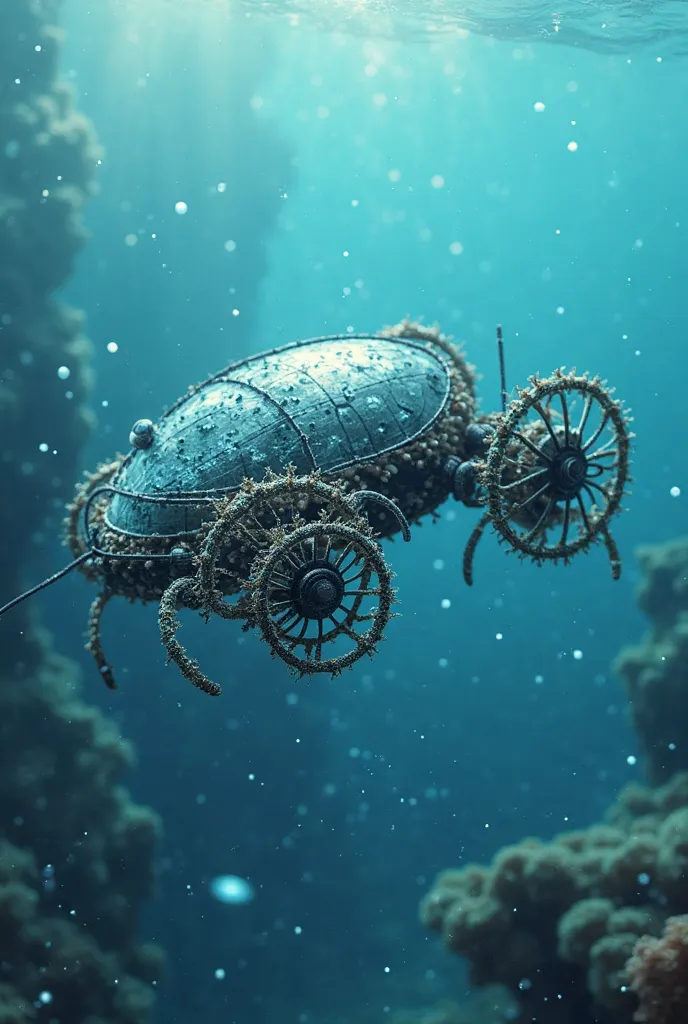 "Small aquatic microbot designed for cleaning and monitoring oceans. ,  They have mini rear propellers to move, front and side sensors to detect pollution, such as oil and microplastics, and small internal compartments to collect solid waste. " that they a...