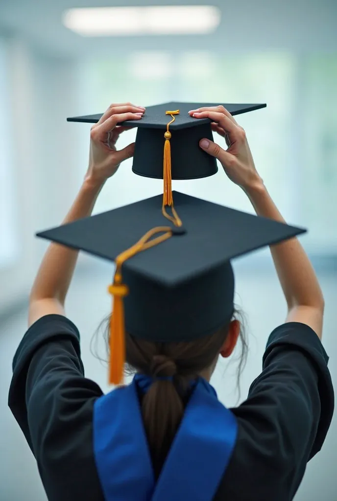 I graduated from the Department of Administrative Information Technology. Create an image of a graduation hat with some details from my department.Man from behind lifts this hat and laptop