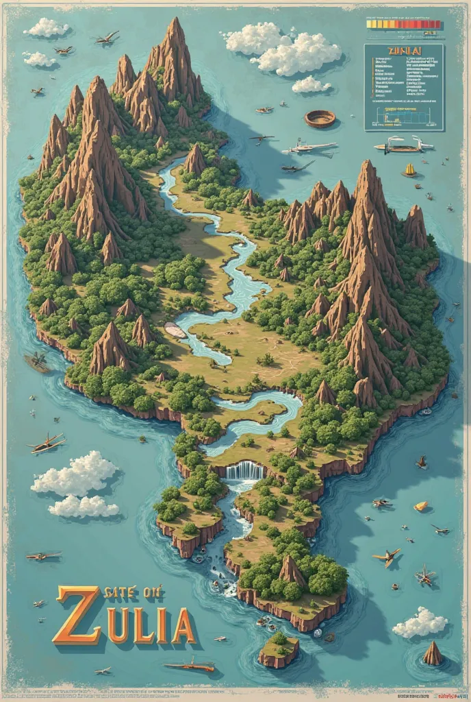 Cartogram of the state of Zulia (venezuela) with its natural monuments of the region located 