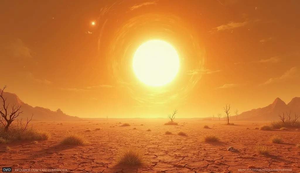 The scorching sun on a dry land.