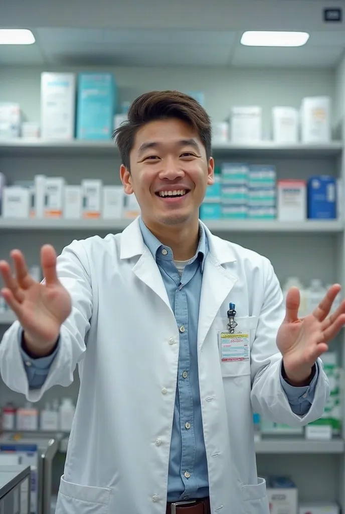 Make a video of a pharmacist boy talking and gesturing looking forward