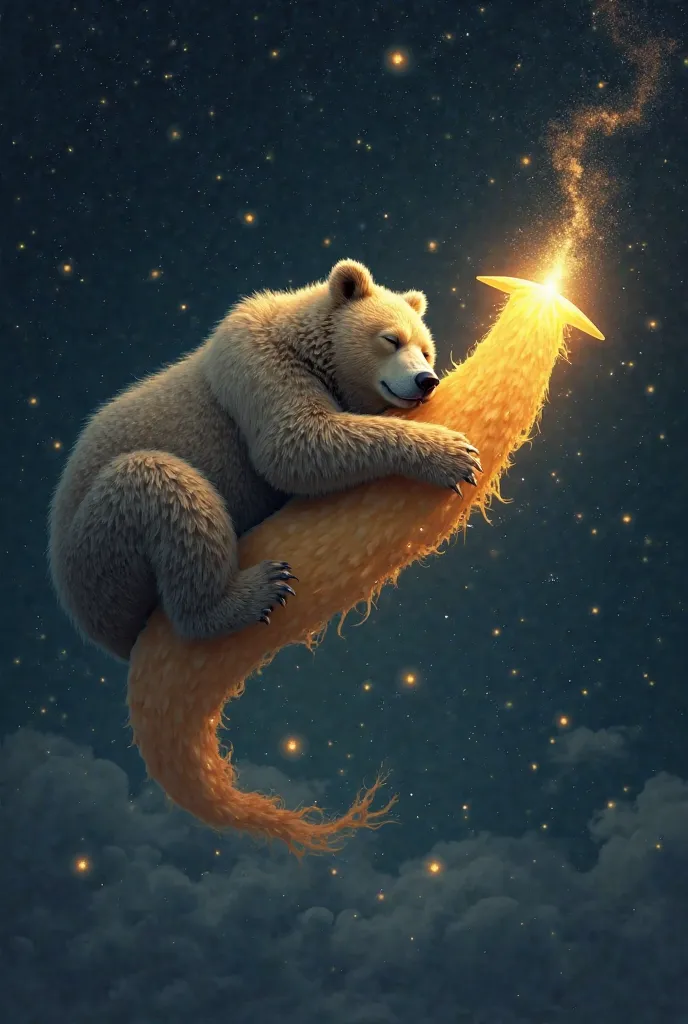 A bear sleeping on a shooting star