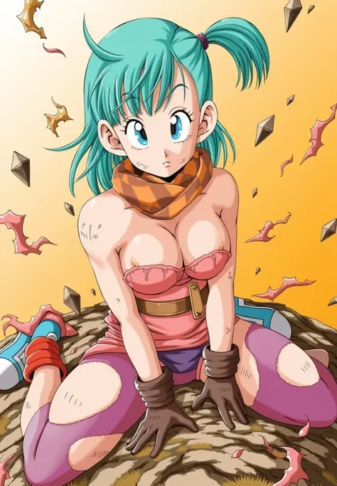 Dragon Ball bulma sleeping (without clothes)  on a rock 