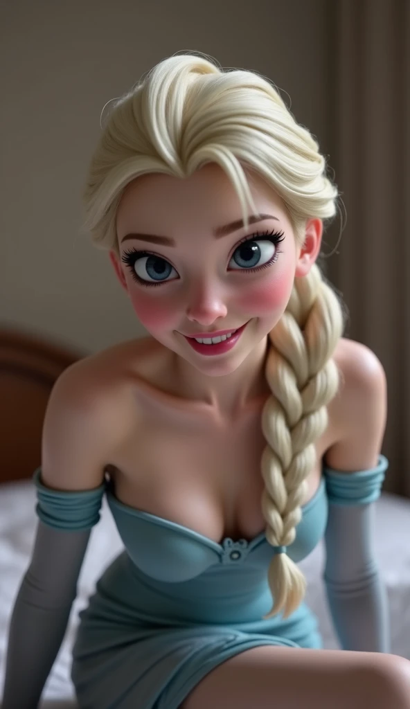 Princess elsa wear bikini and bra stand on the edge of her bed1girl, Solo, Long Hair, Looking at viewer, Smile, Large breasts, 