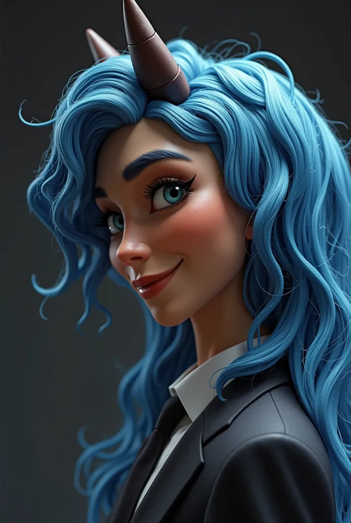 Boljack Herseman, Netflix  ,  with blue hair, Like in real life,  maximum resolution ,   super quality,  Ray Tracing , profile, Media, looking at the camera, posing, laughing,  super realistic, Your skin color is brown, horse face, boljack horseman,  weari...