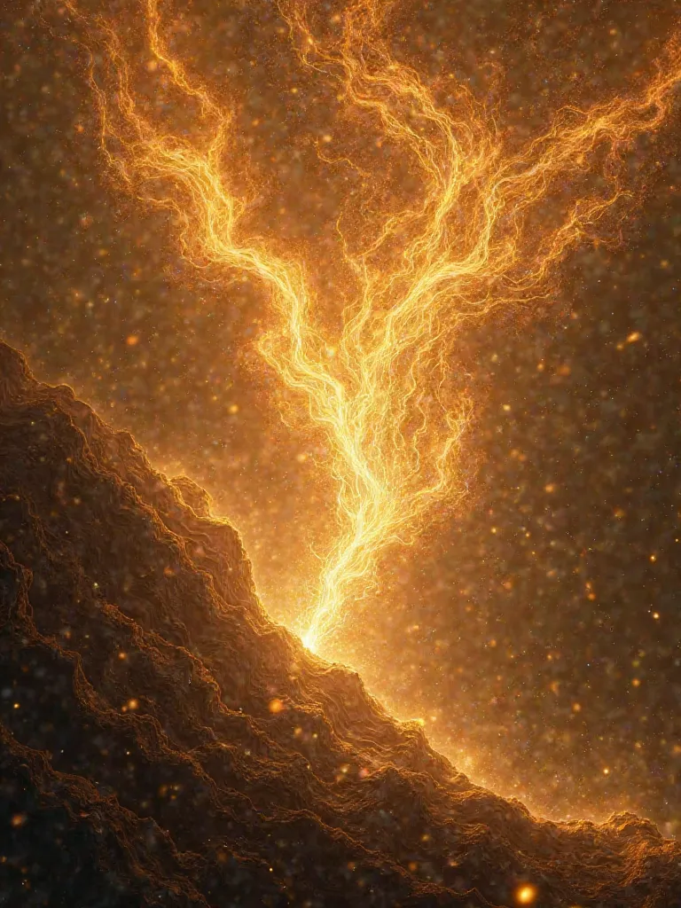 Photo realistic 4k. Wallpaper of a golden storm on a black textured background