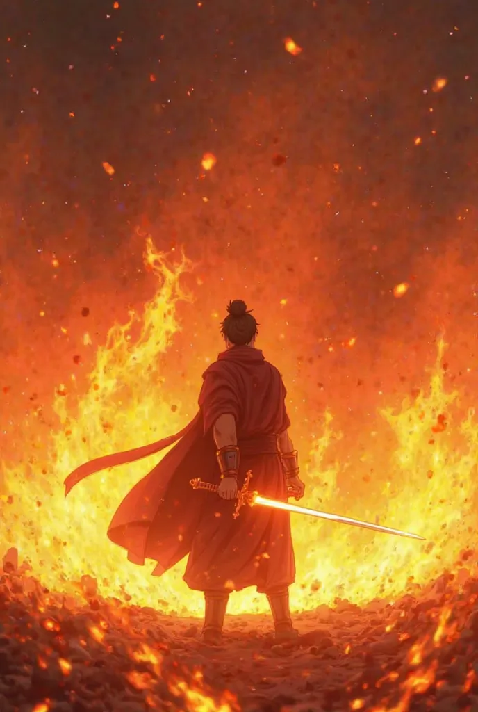 Here’s a prompt based on Flame Breathing:

"A warrior stands amidst a sea of embers, his blade reflecting the roaring inferno around him. With each breath, his body synchronizes with the rhythm of the flames, his eyes burning with an unshakable will. As he...