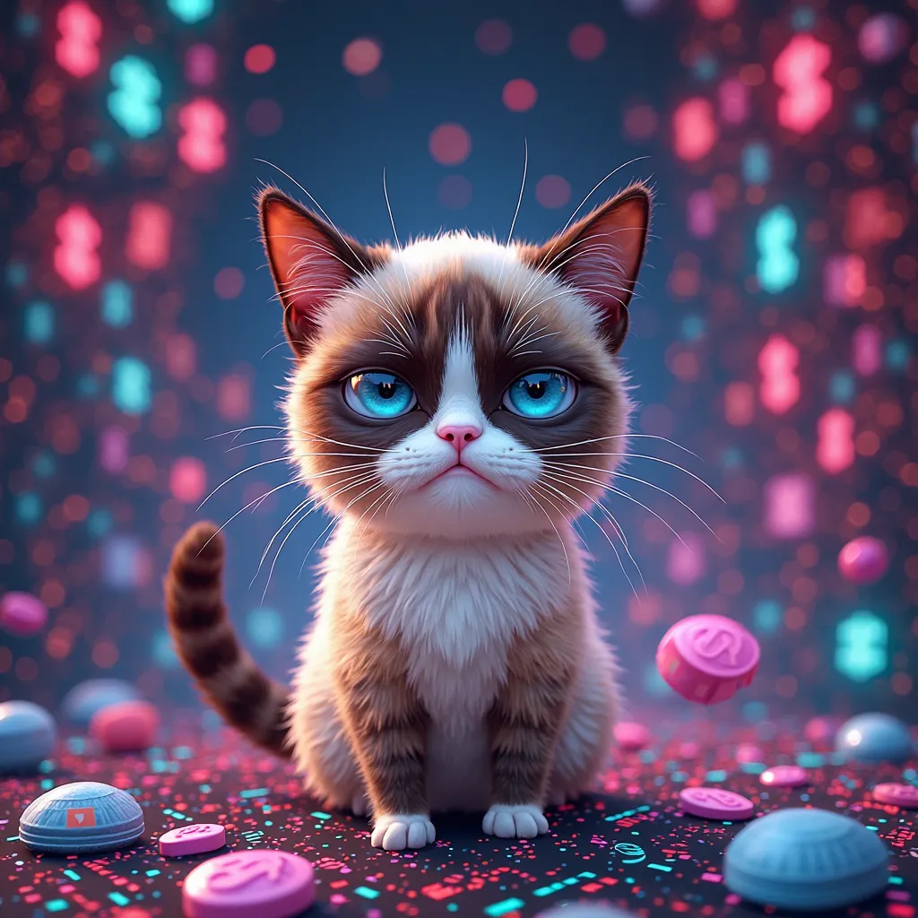 grumpy cat cute with ceypto backround 