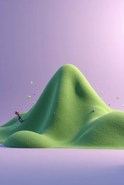 3D rendering in Disney Pixar style , A green mountain  , smooth lilac background  .