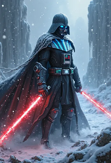 Here’s a powerful prompt for your Darth Vader and Sub-Zero fusion:

"A fusion of Darth Vader from Star Wars and Sub-Zero from Mortal Kombat, combining their legendary elements into a single formidable warrior. He wears a sleek, armored black suit with icy ...