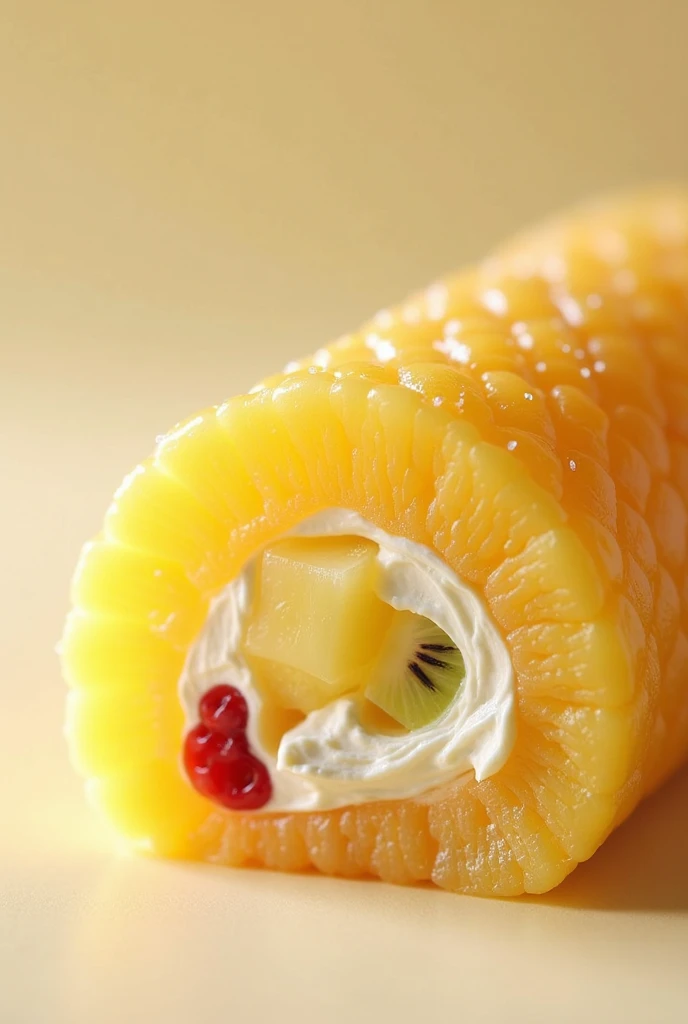 make a pineapple fruit roll wrapper with cream filling inside and chunks of fruits wrapped altogether