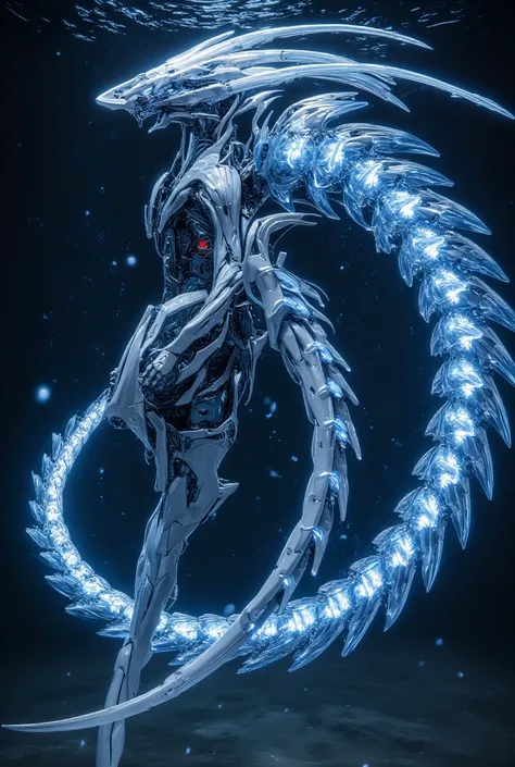  ( fantasy mecha   )( Mecha Leviathan swimming in the ocean、In the sea　Dragon Emperor、beautiful blue translucent mechariviasan、Dragon with a very long body、In the water　Lots of LEDs that shine beautifully  ) )(  front-line configuration   )、    high defini...