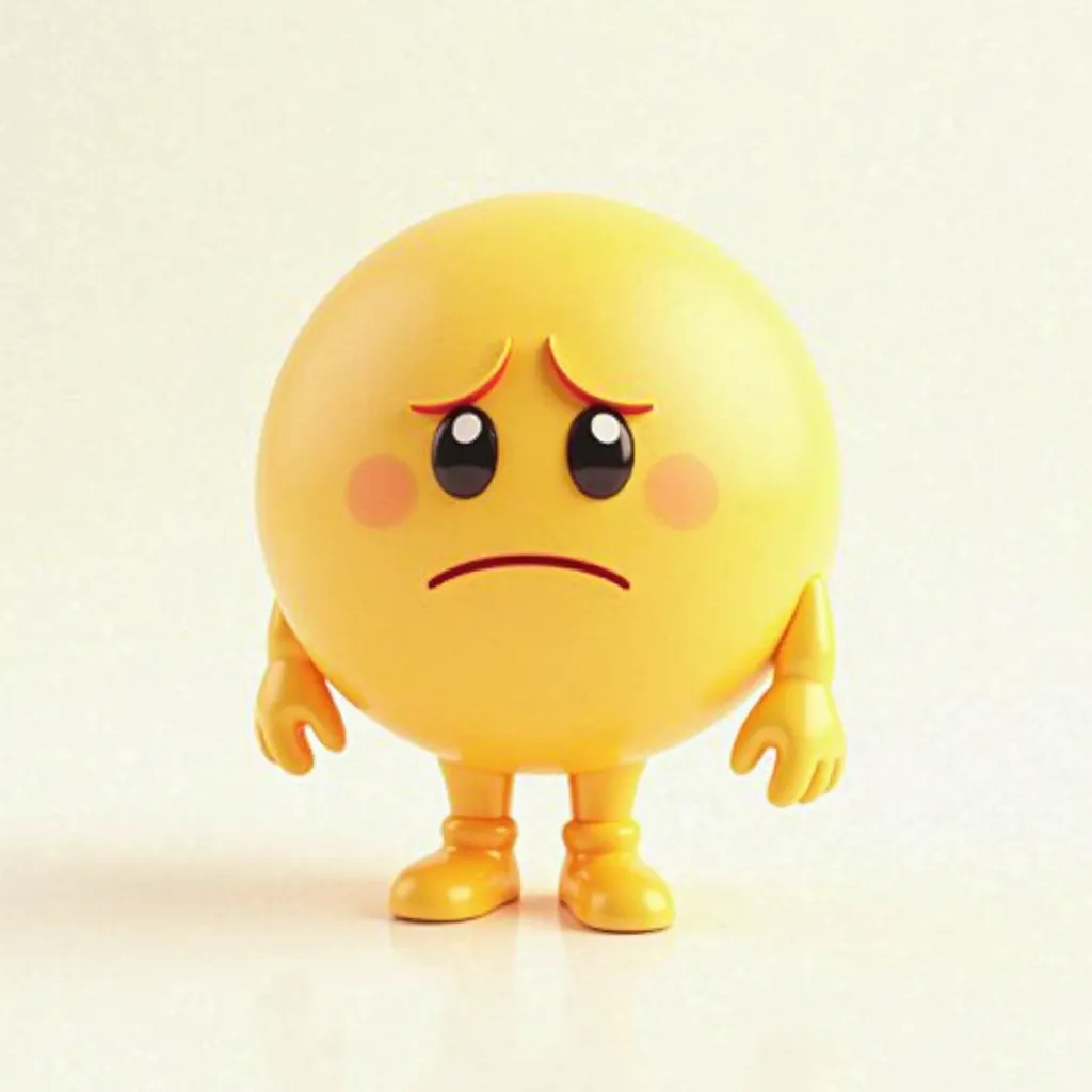 3d yellow sad emoji with hand and leg on cartoon mode, make cute short on white background