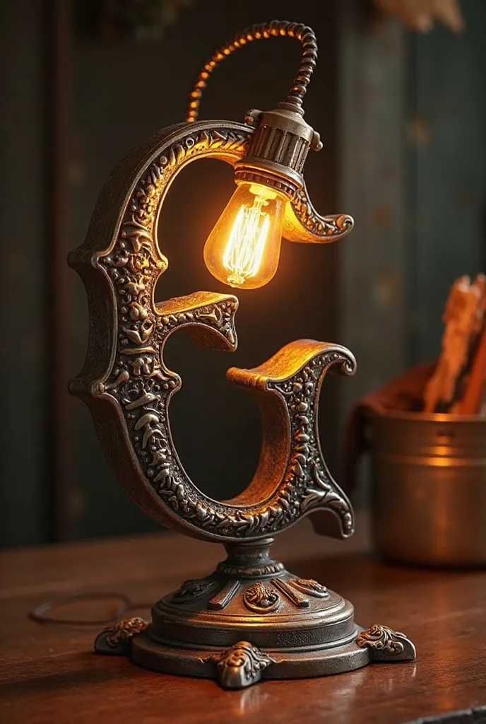 ANTIQUE DESK LAMP FORMED BY THE LETTERS P AND G 