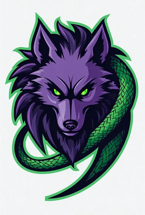 {
  "prompt": "Design of a sports team logo featuring a fierce wolf and a serpent, with both animals integrated into the logo. The wolf should be dynamic, showing power and energy, while the serpent should coil around the wolf. The color scheme is purple a...