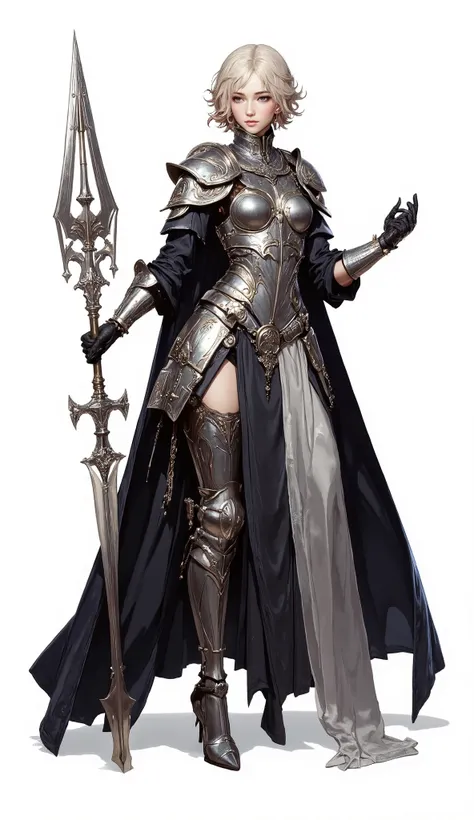 (Masterpiece:1.5,Top Quality:1.3,Amazing Quality:1.3), (Anime Character), ((nsfw)), Solo, Full Length, Chiara, 1 Girl, ((Sexy cute woman:1.5)), White Skin, Silver Gauntlets, Silver Boots, Western sexy Armor, Shining Clothes, gleaming decorations, ((with bi...