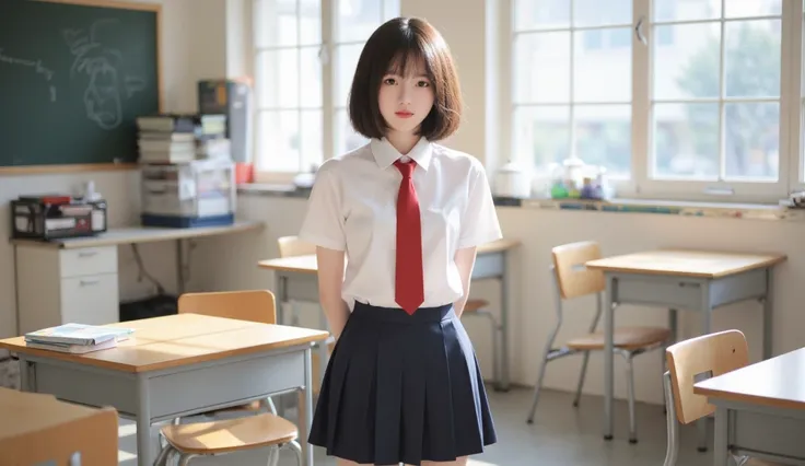 Japanese female high school student in uniform, school class