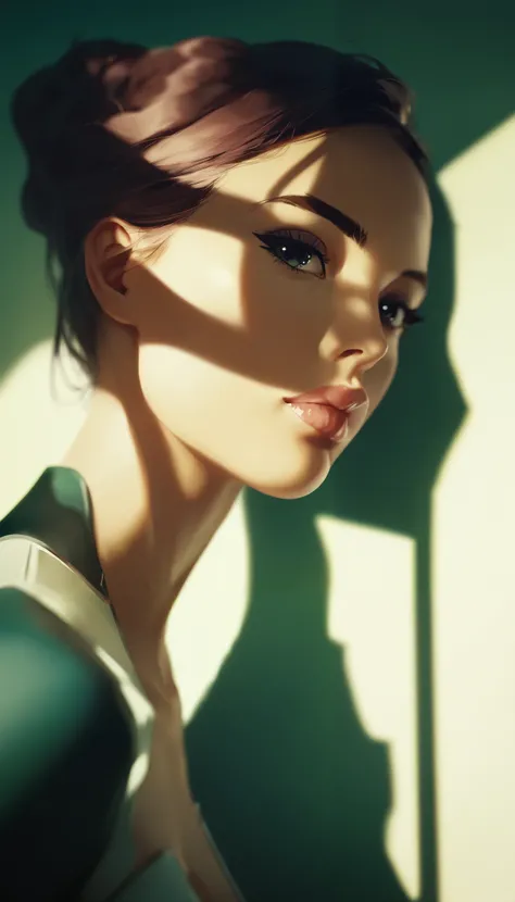 A shadow on the wall of a woman only her shadow she does not appear in the image:1.5, high contrast lighting, dramatic shadows, wall background, melancholic atmosphere, chiaroscuro lighting, cinematic composition, intense colors, dramatic tones, photoreali...
