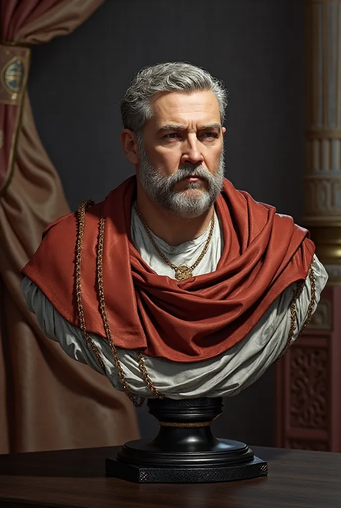 Use this bust of a Roman senator as a base, Adding reality , a man in the typical robes of a Roman senator 