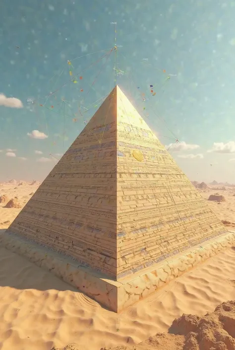 Cut to an animation showing the pyramid’s geometric proportions and mathematical relationships, including the golden ratio.*