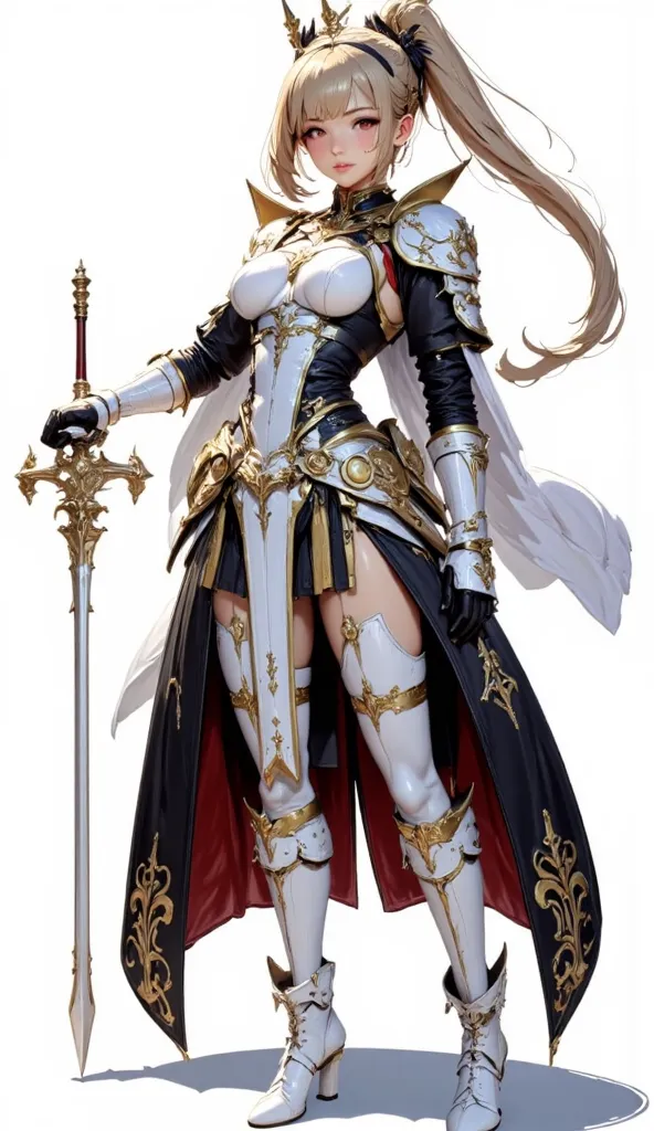 (Masterpiece:1.5,Top Quality:1.3,Amazing Quality:1.3), (Anime Character), ((nsfw)), Solo, Full Length, Chiara, 1 Girl, ((Sexy cute woman:1.5)), White Skin, Silver Gauntlets, Silver Boots, Western sexy Armor, Shining Clothes, gleaming decorations, ((with bi...