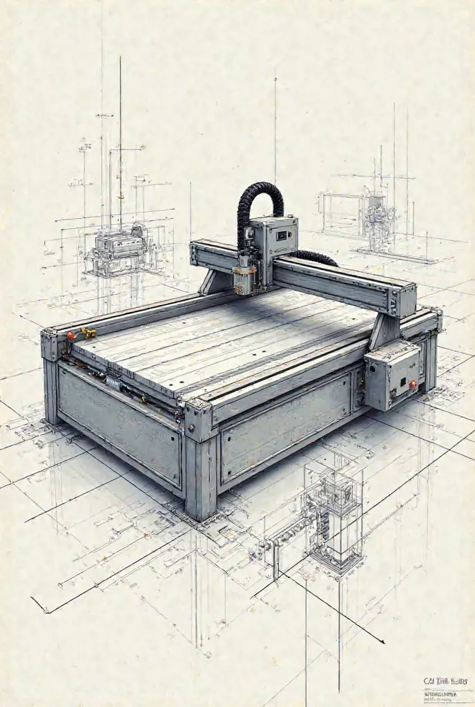 Technical drawing on industrial metal laser cutter,  different angles , designs with measures 
