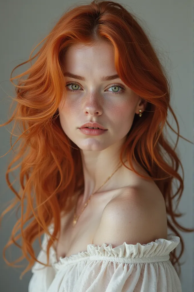 5 photos of a red-haired woman