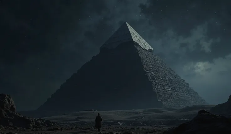 Cut to a slow pan across the exterior of the Great Pyramid at night, with an eerie, mysterious atmosphere.*