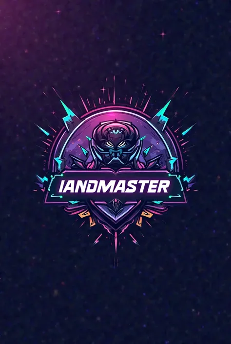 Design an epic logo for 'IANDMASTER', streaming channel and video games. Use vibrant colors such as purple, blue and green,  with futuristic typography . Include a gamer icon such as a joystick, an avatar or streaming screen. Add elements such as lights, e...