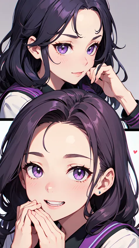 Pale purple forehead、long purple curly hair。Wear a college jacket。 laughs。Touching cheeks with both hands。



anatomically correct, high detail, high definition model, very detailed, Ultra Fine, high definition model, 8ＫOctane Hi-Res , 