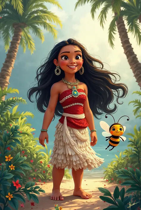 birthday card combining Moana and the little bee from Plim Plim