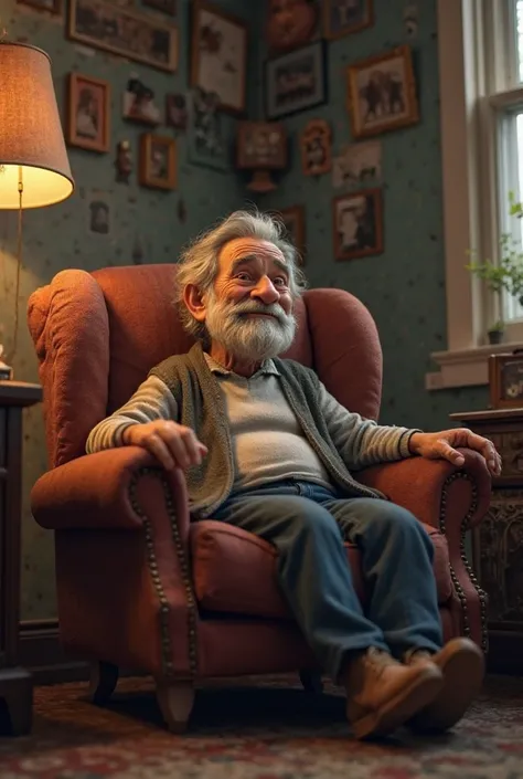 Grandpa in escorso with feet on the armchair 