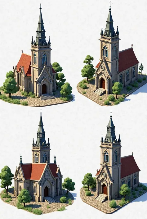 4 photos of the sides of the church 
1st the front part
2nd the left side part
3rd the right side part 
Lastly the back part 