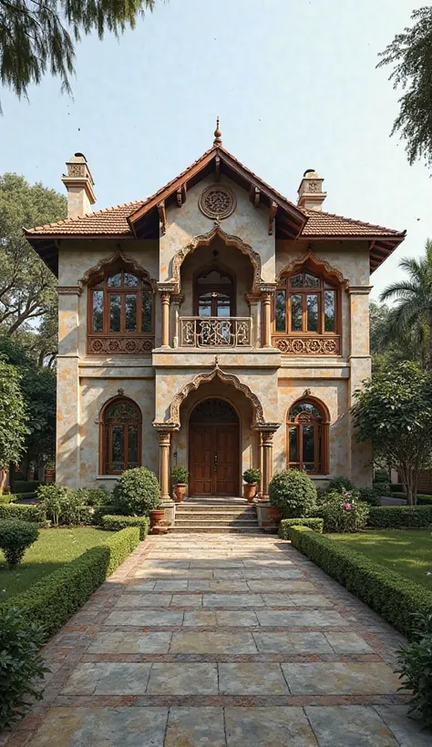 Retired army officer's villa in Cantonment area, Pune, India. Sloping roof. Chic and elegant. Indian. 