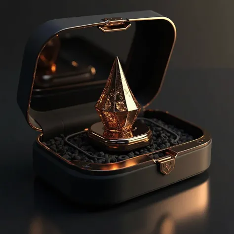 A high award inside a very luxurious black box, high resolution, high definition, futurist.