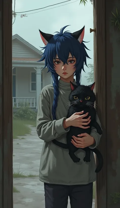  Kicked out of the house with cat ears Long hair, blue hair, 