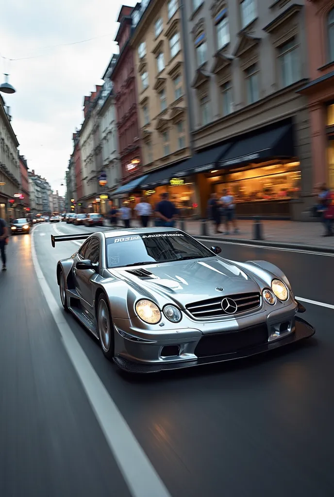 A Mercedes CLK GTR from Lemans in Hamburg, Germany, running at full speed. 