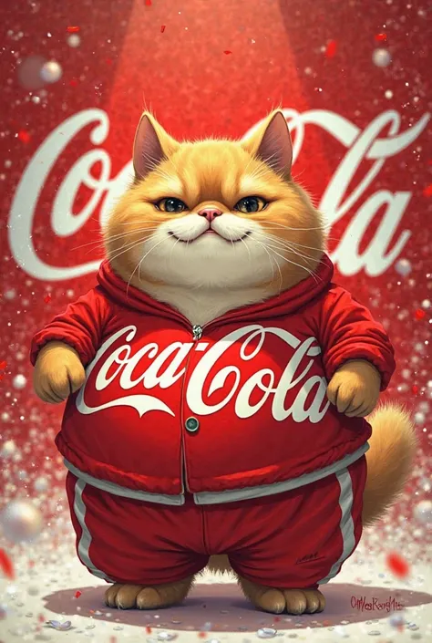 Fat cat in Coca-Cola uniform
