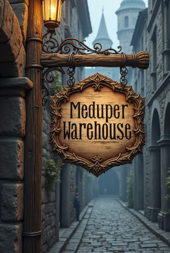 Create a sign for me that says Warehouse. this has to have a medieval theme