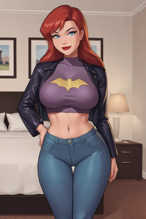 1980s (style), retro artstyle, source_cartoon, score_9, score_8_up, score_7_up, score_6_up, ((zPDXL2)), (cartoon, highly detailed, masterpiece, absurd resolution, perfect anatomy), cowboy shot BREAK barbara gordon, long hair, red hair, blue eyes, solo, rai...