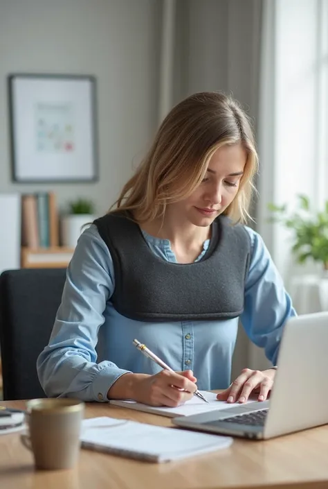 device that supports the chest from the front when writing on a desk to correct posture
