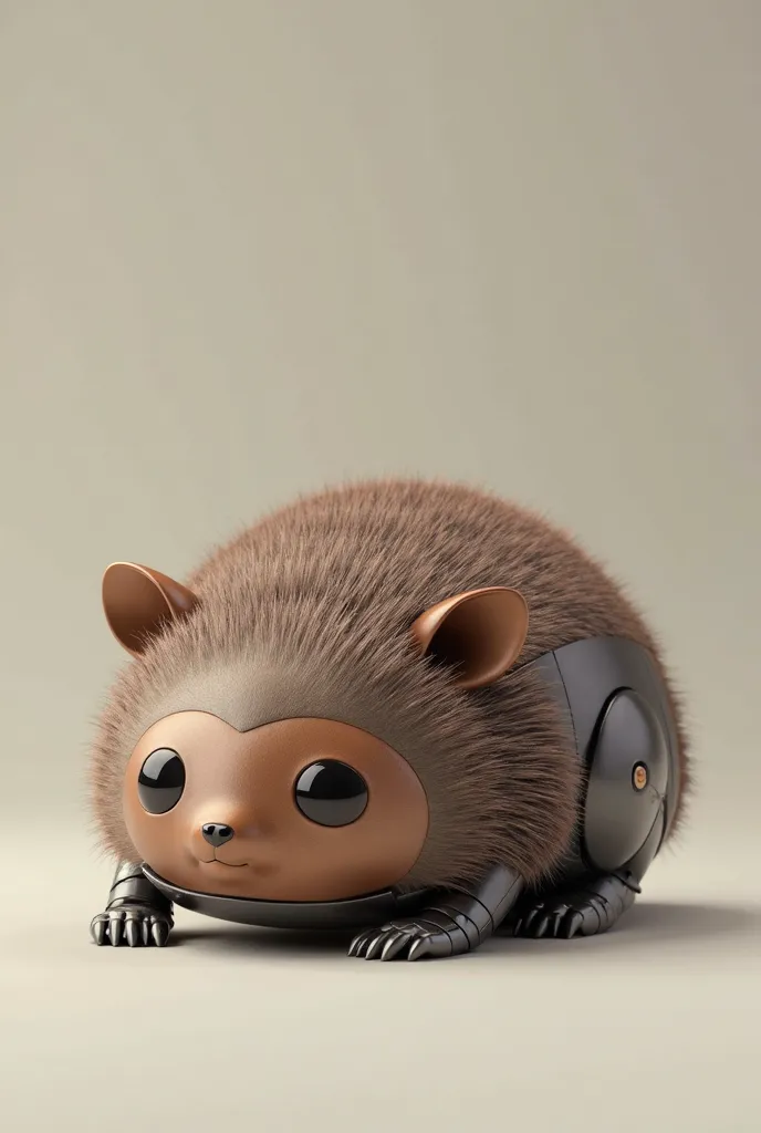 Super realistic, chibi, android in the shape of a mole, one mole, whole mole drawn, small ears, on all fours, prone position, brown metallic in color, 3D, cool. No background.