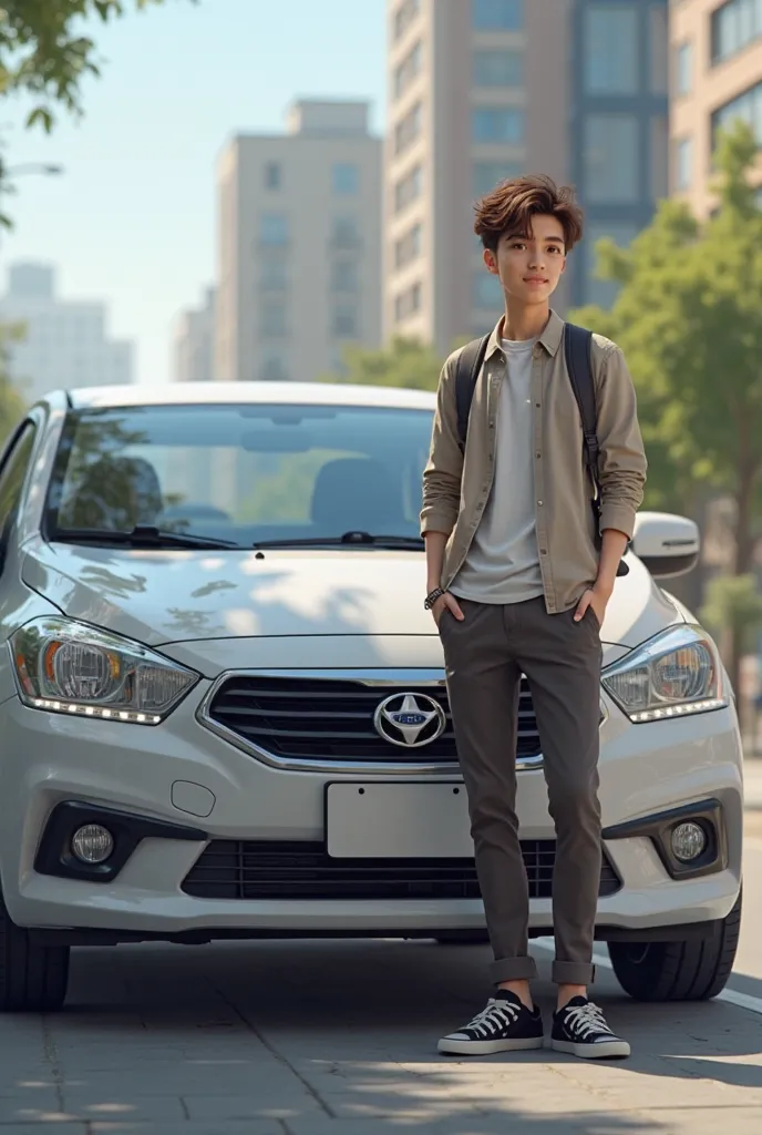 1 car with 1 student standing
