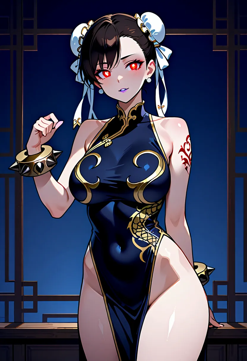  Purple lips ,  High quality 4K images、depends on pleasure、 hypnotic state 、Hollow eyes、Be in heat、Red, glowing eyes、Chun-Li is put in a collar and swears eternal loyalty and obedience、Chun-Li has lost her sense of self、Chun-Li has been implanted with the ...